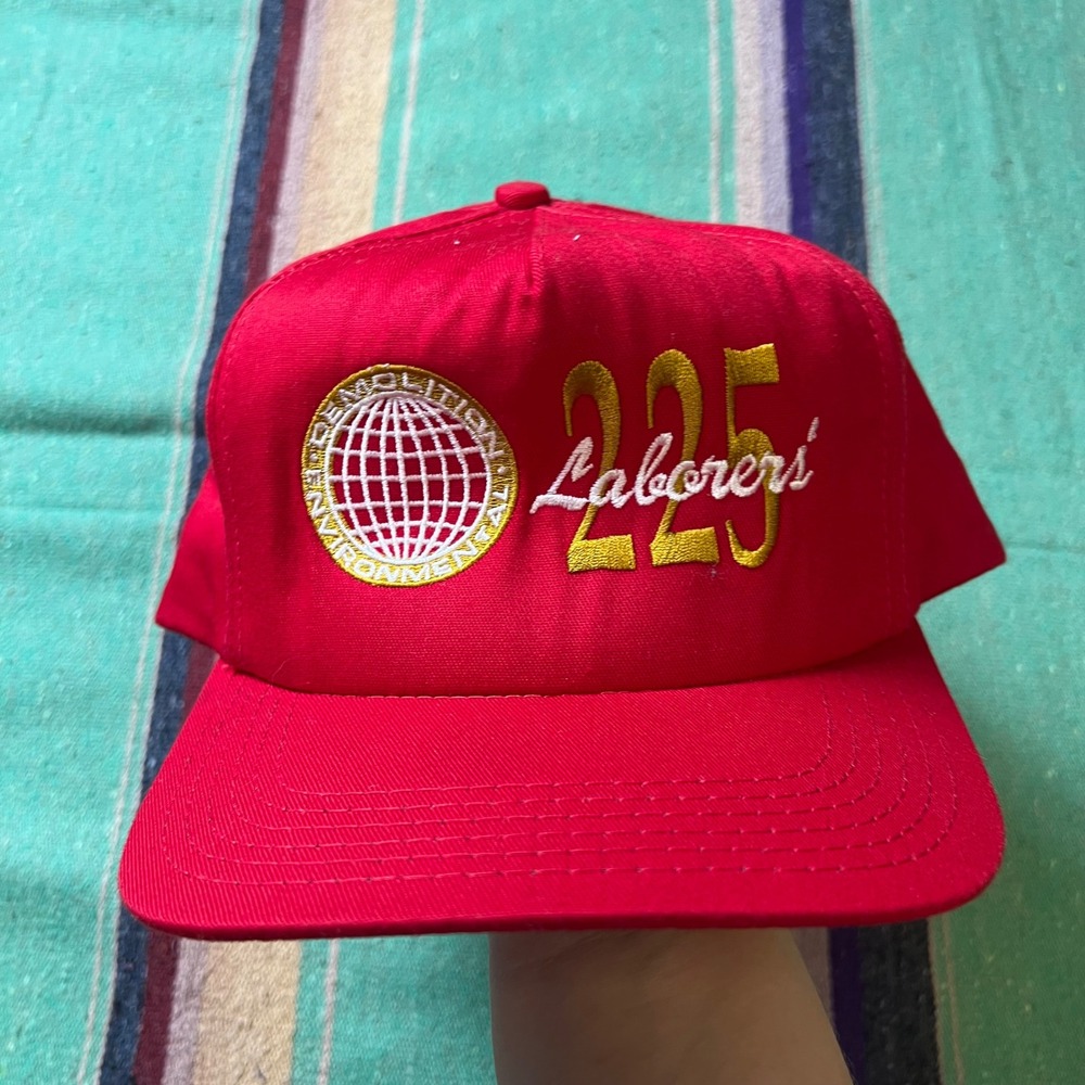 Vintage Trucker Hat Mens OSFA Red 225 Laborers Demolition Snapback USA Made